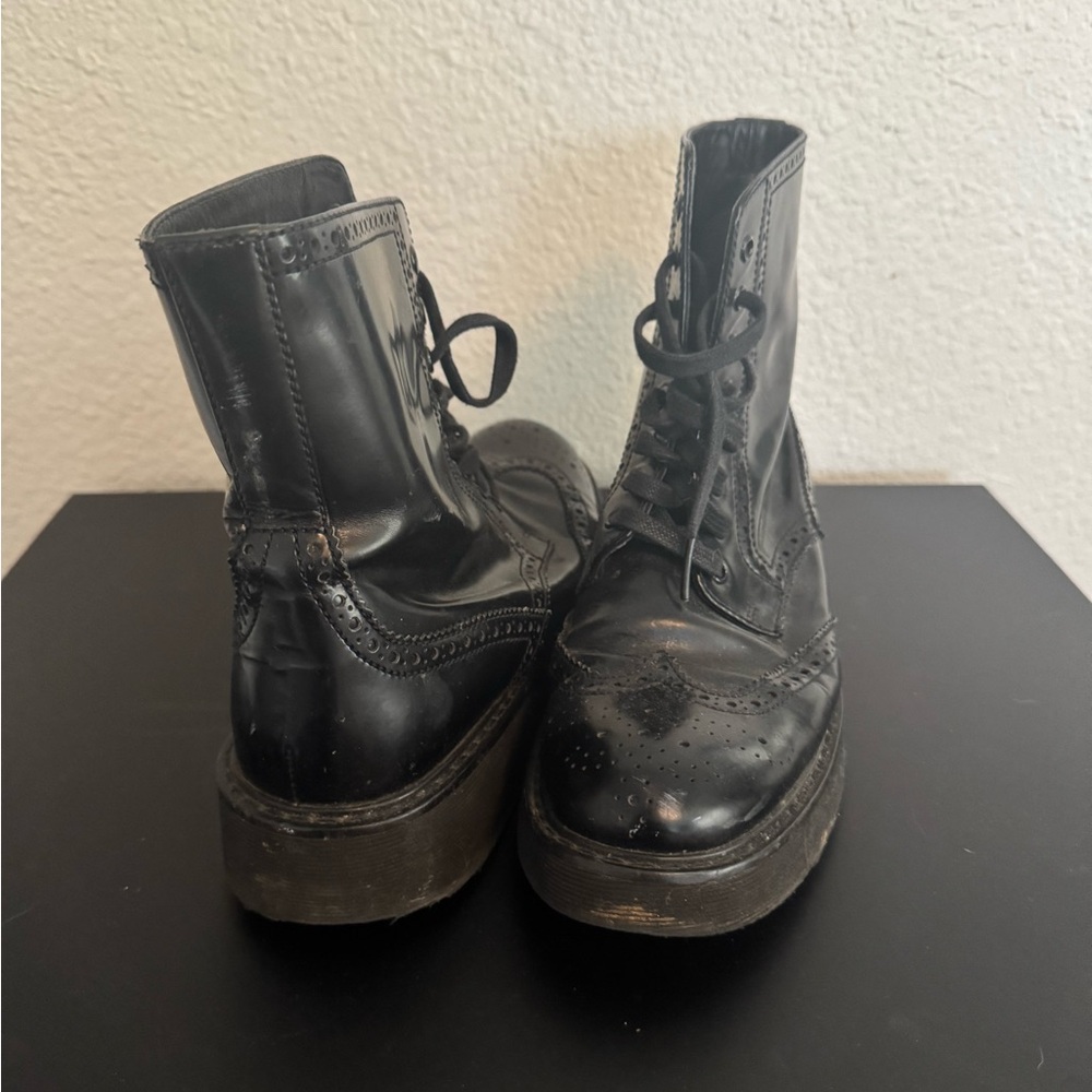 Black Leather Prada Combat Boots